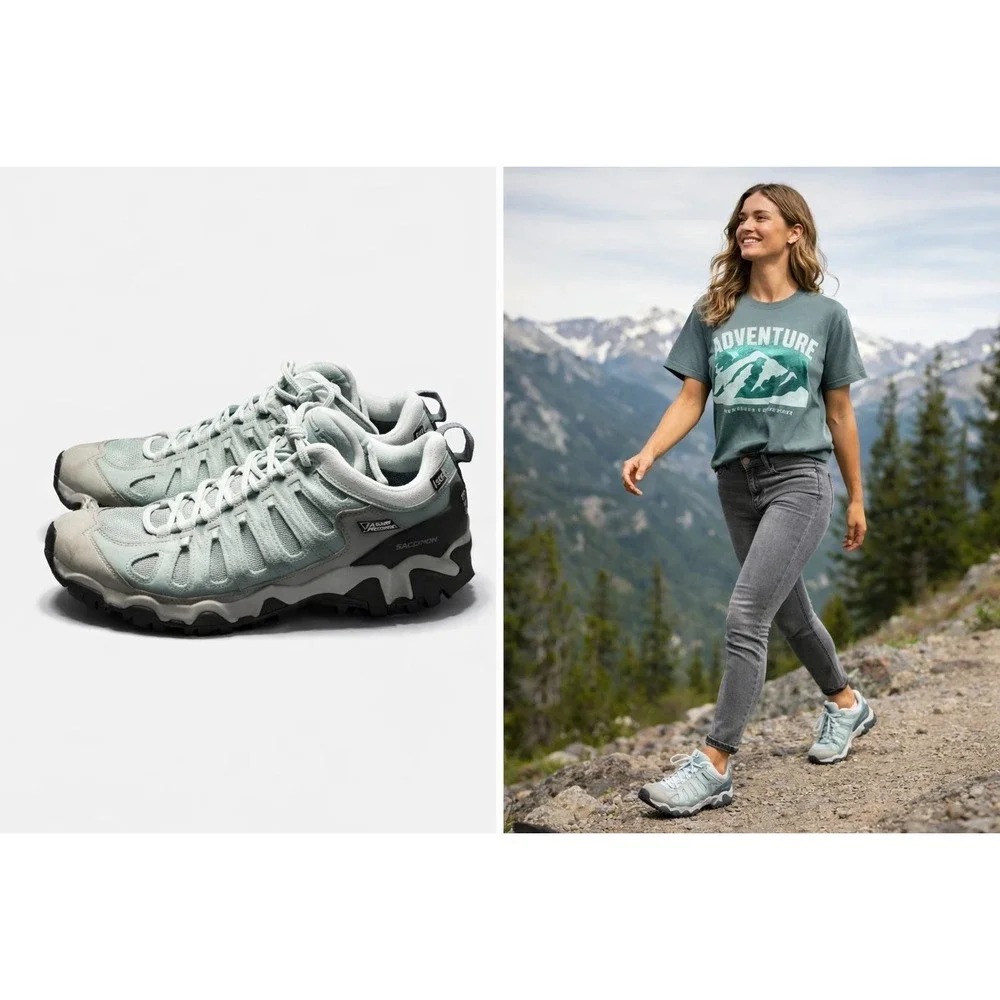 Oboz Sawtooth II Low Trail Hiking Shoes Women 7 Gray Green Leather Mesh Athletic